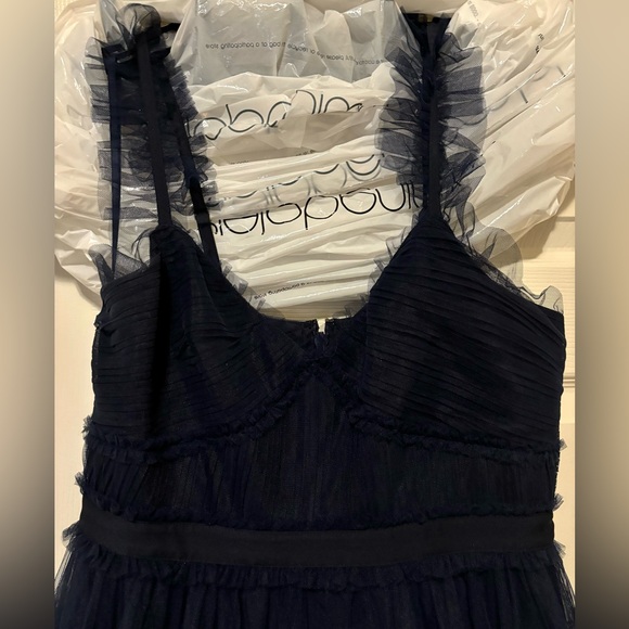 BCBGMAXAZRIA Evening Ruffled Gown, navy tiered tulle - Picture 5 of 13